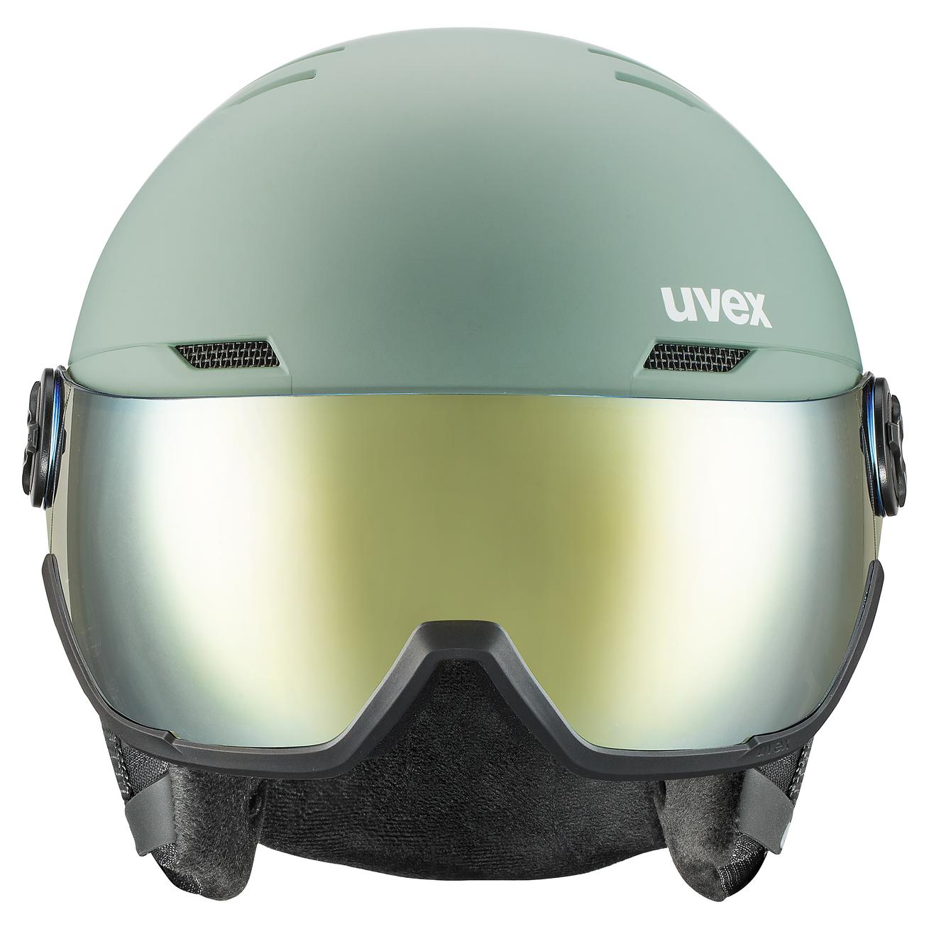 uvex wanted visor oxid green matt mirror gold | Ski helmets